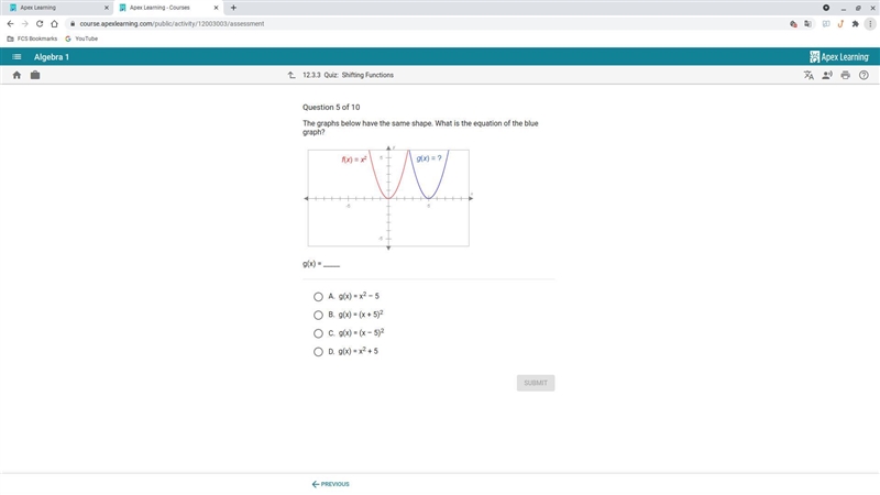 The graphs below have the same shape what is the equation of the blue graph-example-1