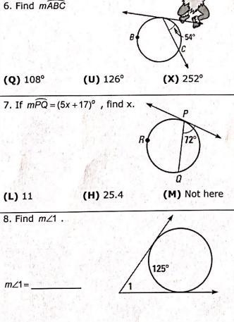 Please Answer 6. Find mABC 7. If mPQ =(5x +17)° , find x. 8. Find m∠1-example-1