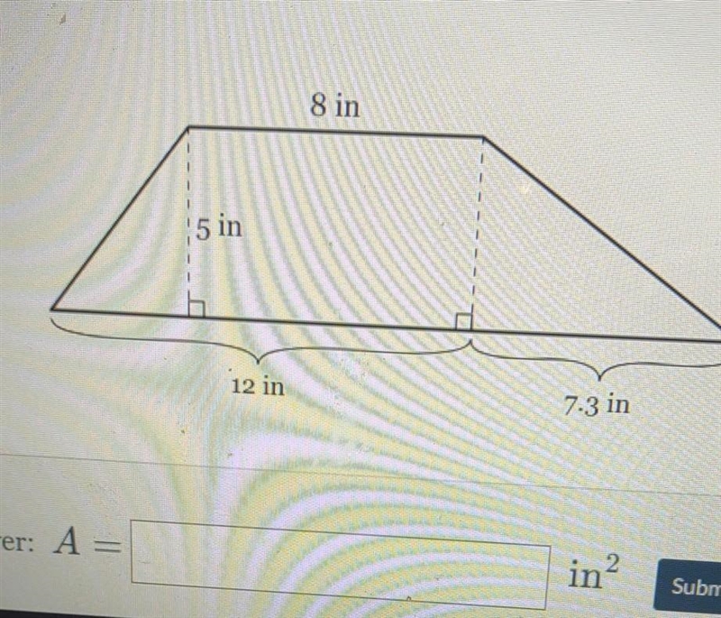 What is the area in square inches of the trapezoid below. ​-example-1