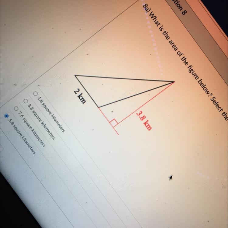 Question 8 8a) What is the area of the figure below? Select the best answer.-example-1