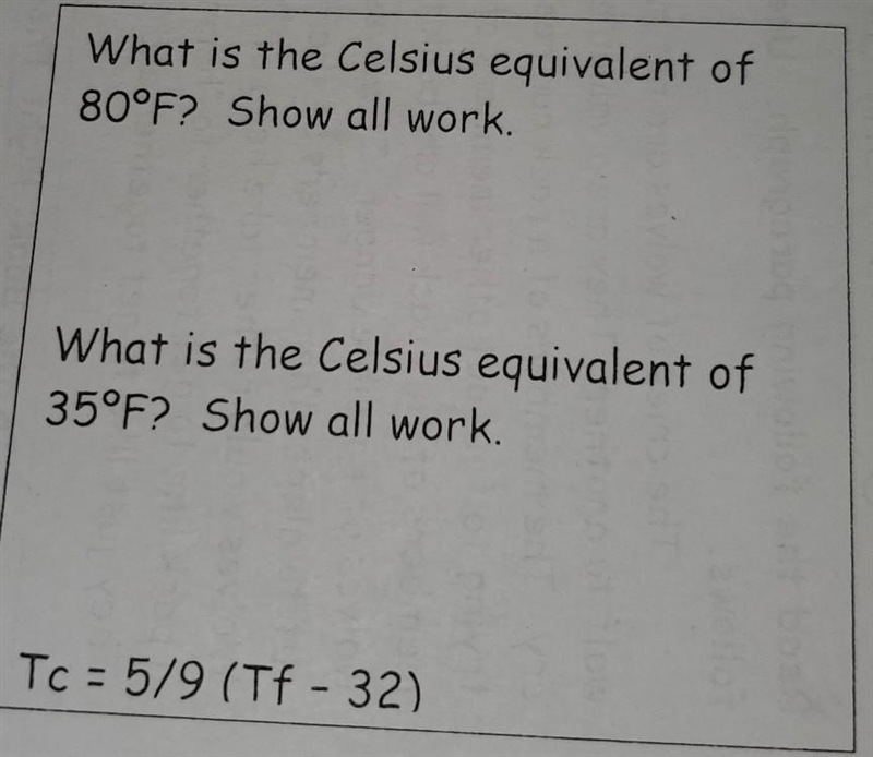 What is the Celsius equivalent of 80°F Show all work. What is the Celsius equivalent-example-1