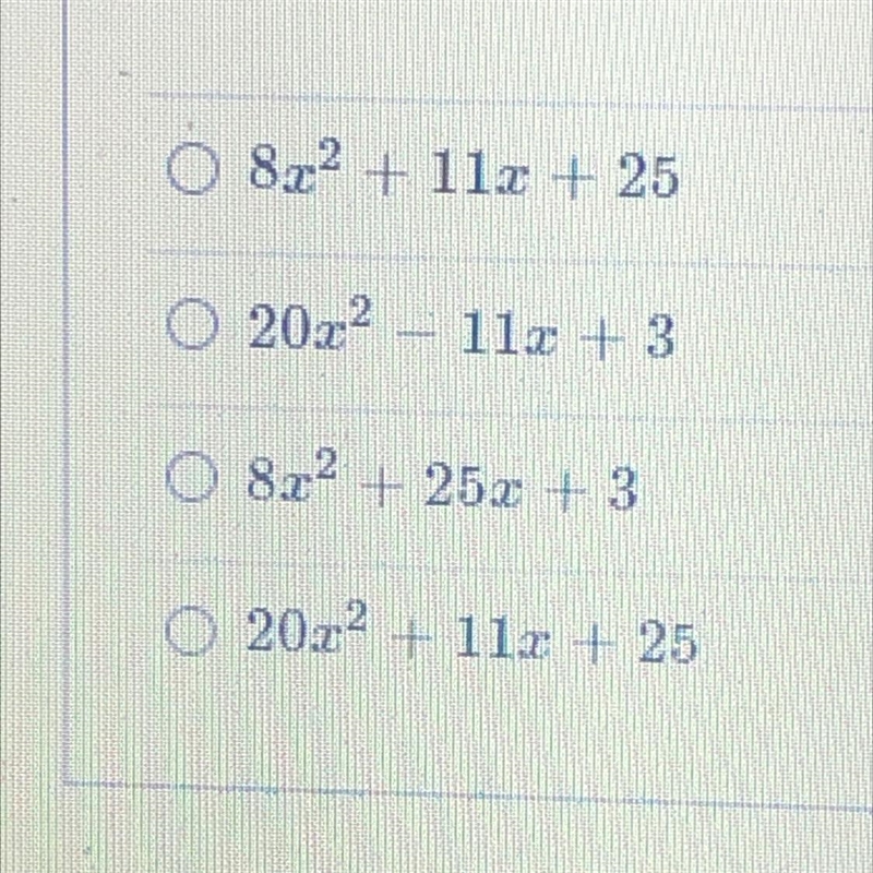 Find the missing side of a triangle with sides of length 5x2 + 3x + 7 and 6x2 10x-example-1