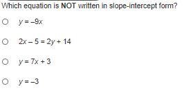 Which equation is NOT written in slope-intercept form?-example-1