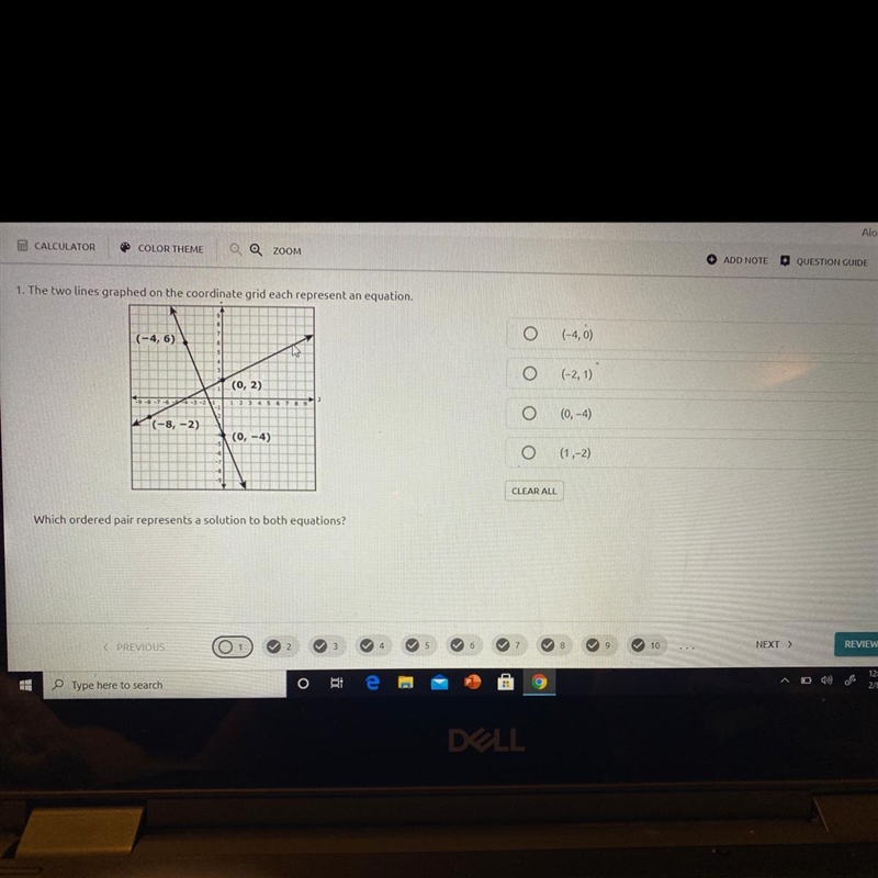 Which ordered pair represents a solution to both equations?-example-1