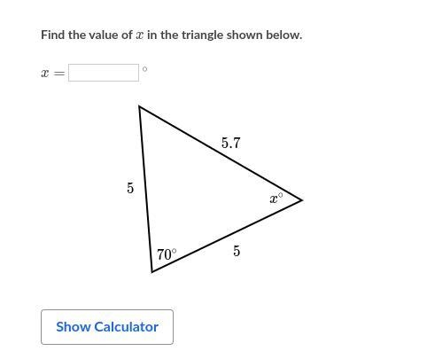 Find the value of x in the triangle shown below-example-1