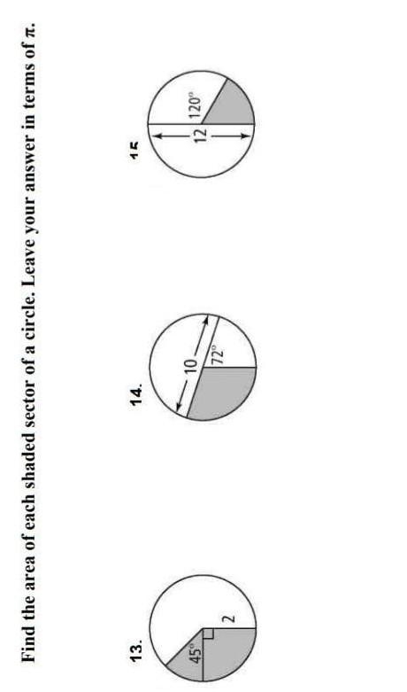 Find the area of each sector of a circle. leave your answer in terms of pie​-example-1