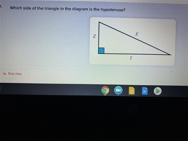 Which side of the triangle in the diagram is the hypotenuse-example-1