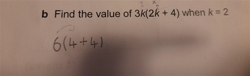 I need help. Question: Expand 3k(2k+4) When k=2 Helpppp pleaseeee ty :)-example-1