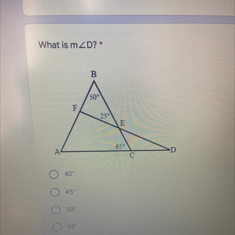 What is mZD? * B 50° F 250 Ε 650 А.-example-1