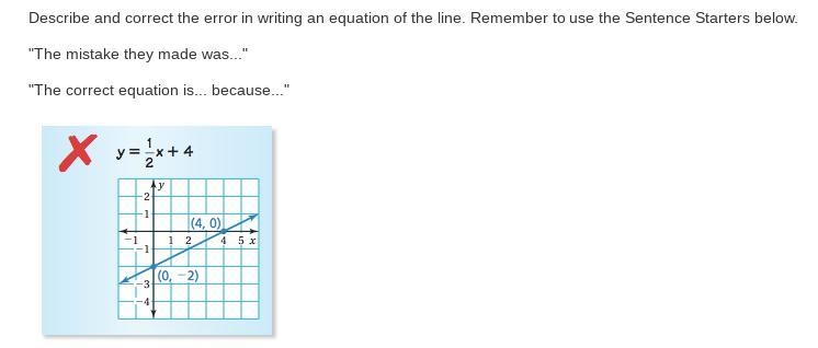 Describe and correct the error in writing an equation of the line. (Please no links-example-1