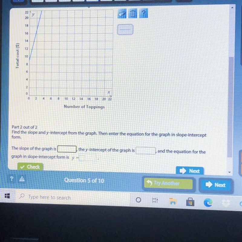 Find the slope and y-intercept from the graph. Then enter the equation for the graph-example-1