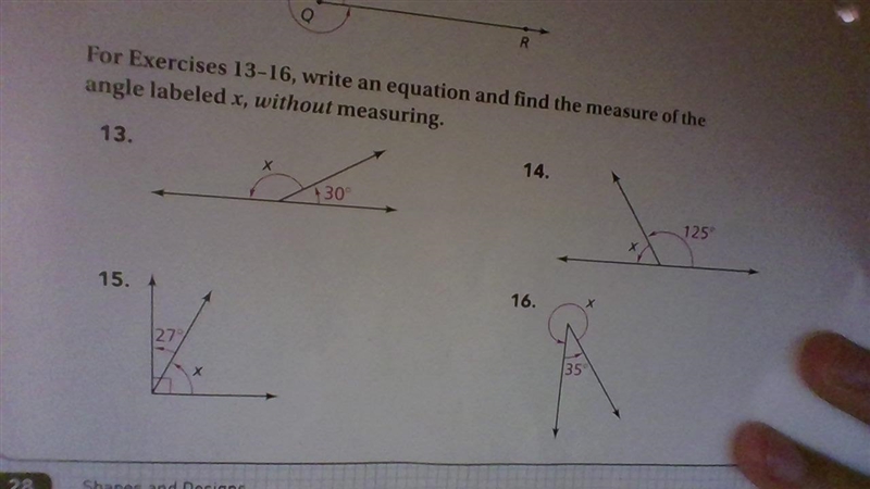 pls answer asap For exercises 13-16, write an equation and find the measure of the-example-1