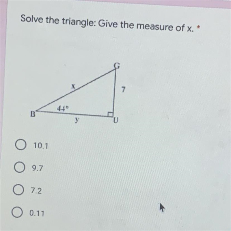 Solve the triangle give the measure of x-example-1