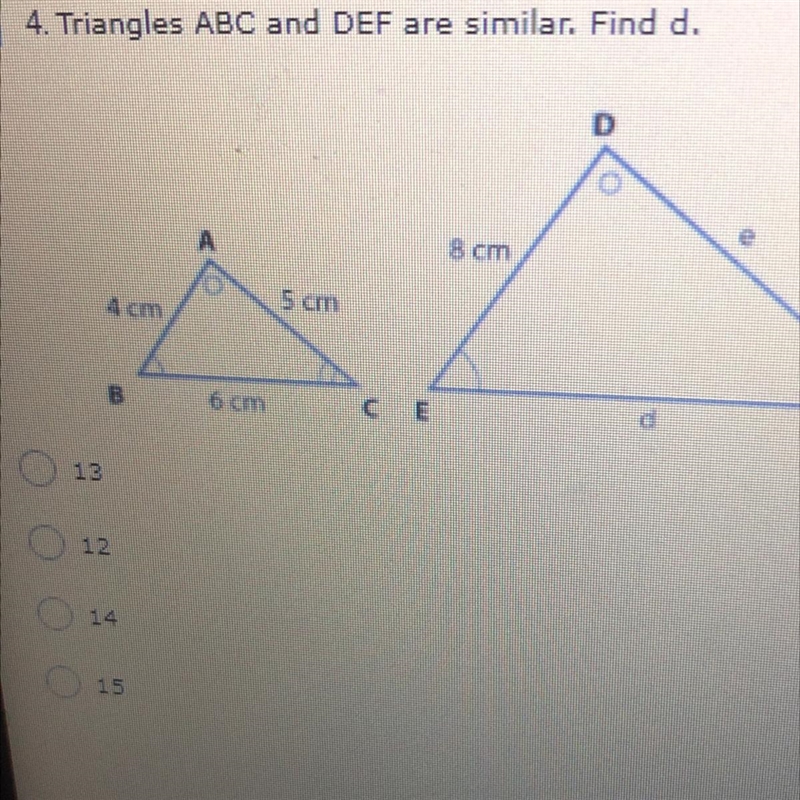 Triangles ABC and DEF are similar find d-example-1