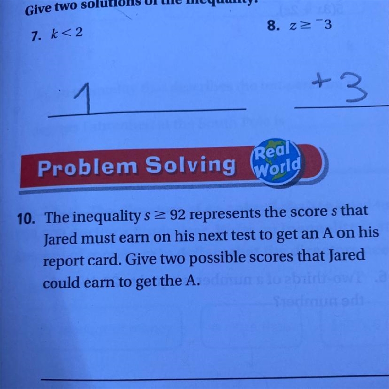 1. The inequality s 292 represents the score s that Jared must earn on his next test-example-1