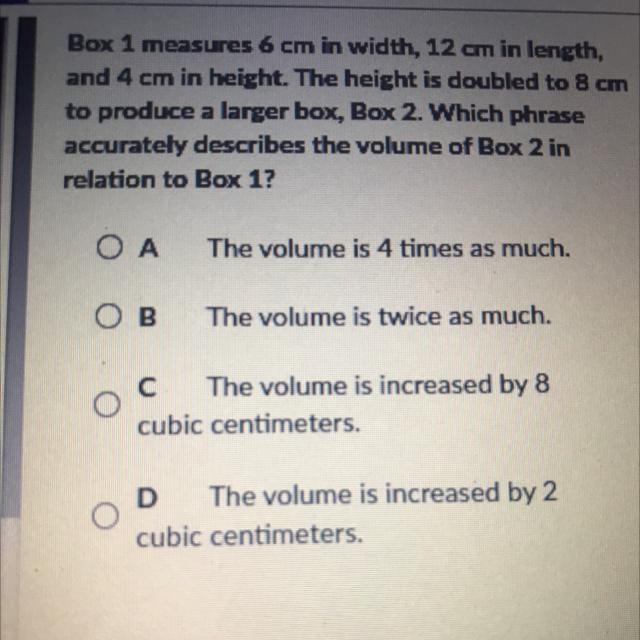 Box 1 measures 6cm in width, 12cm in length, and 4cm in height. The height is doubled-example-1