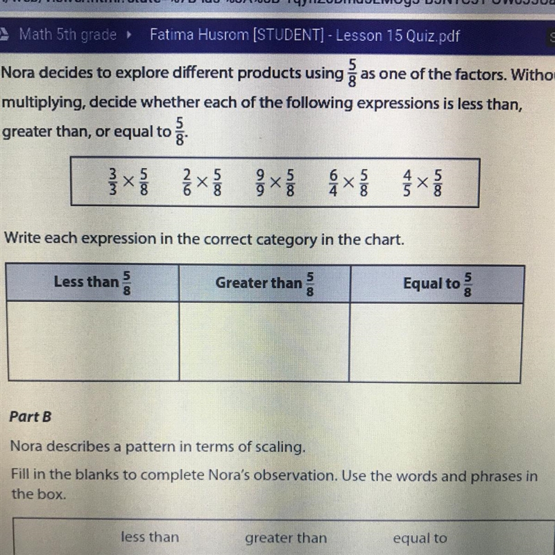 8 loo Write each expression in the correct category in the chart. 5 Less than 8 5 Greater-example-1