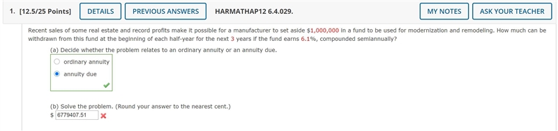 Annuity due $1,000,000 3 years 6.1% Compounded semianually-example-1