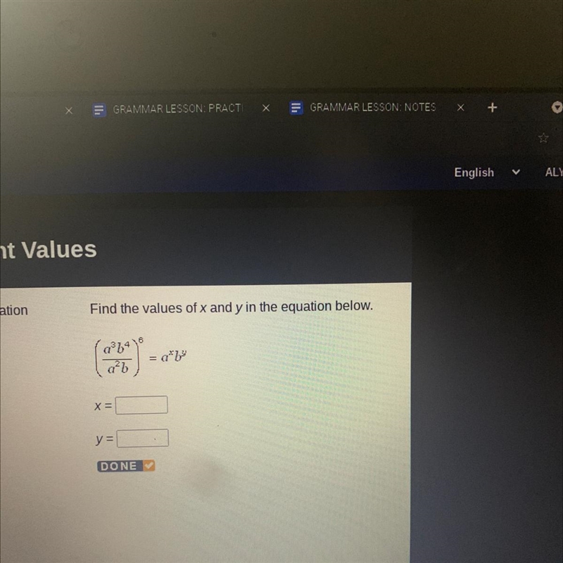 Find the values of x and y in the equation below. HELP‼️‼️-example-1