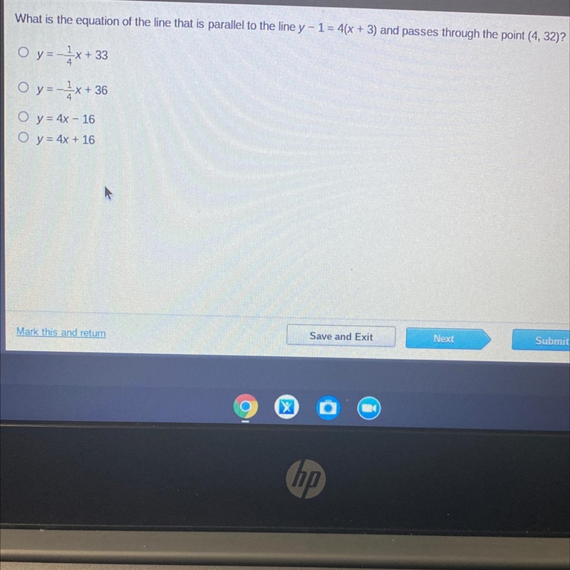 What is the equation of the line that is parallel to the line y - 1 =4(x+3)? no links-example-1