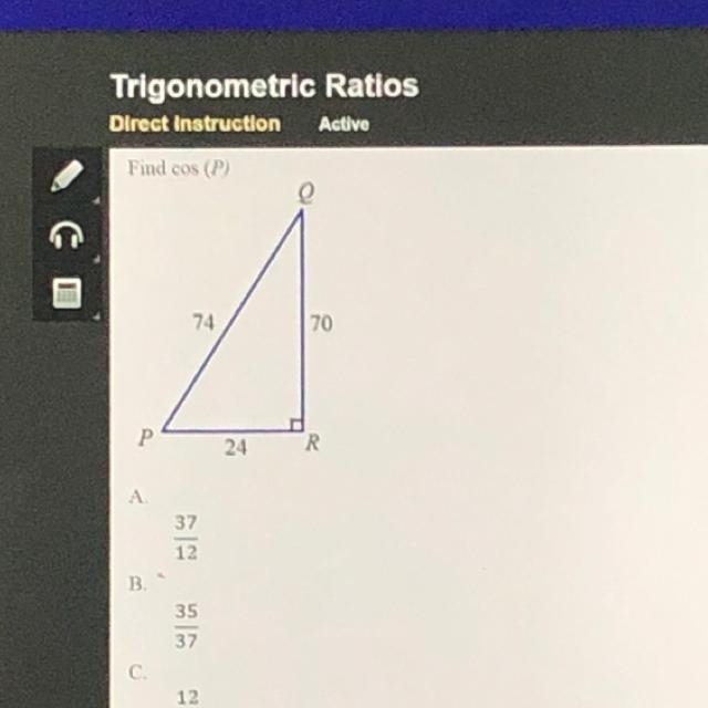 Find cos (P) 74 70 P 24 R-example-1