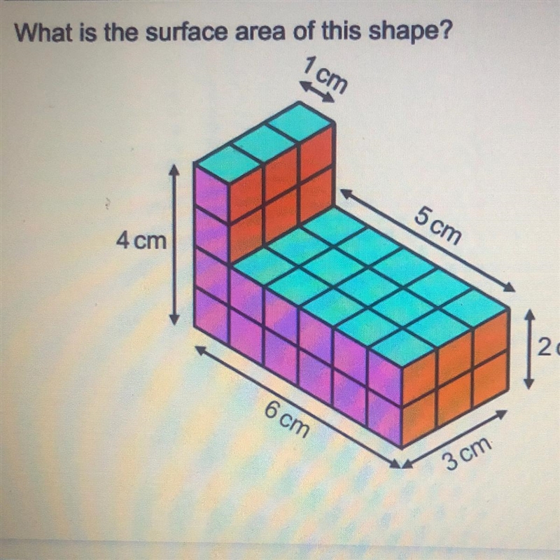 What is the surface area of this shape? 1 cm 5 cm 4 cm 2 cm 6 cm 3 cm-example-1