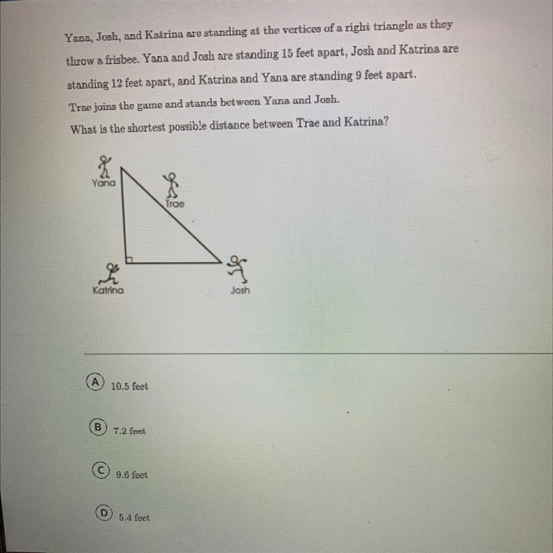 Yana, Josh, and Katrina are standing at the vertices of a righi triangle as they throw-example-1