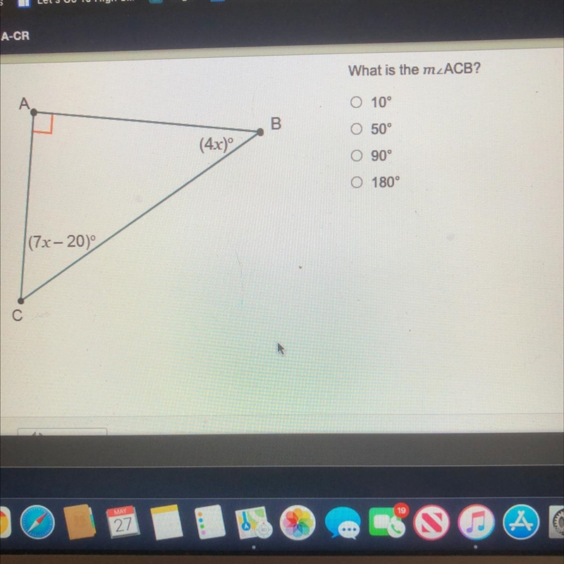 What is the m_ACB? O 10° B. 0 50° (4x) O 90° O 180° (7x-20) С-example-1