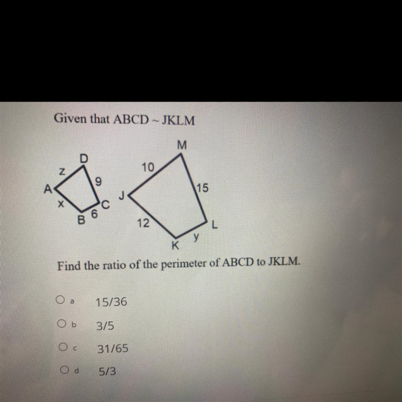 Given that ABCD~JKLM find the ratio of the perimeter of ABCD to JKLM-example-1