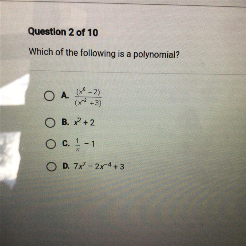 Halpppp Which of the following is a polynomial? Questions are in the picture-example-1