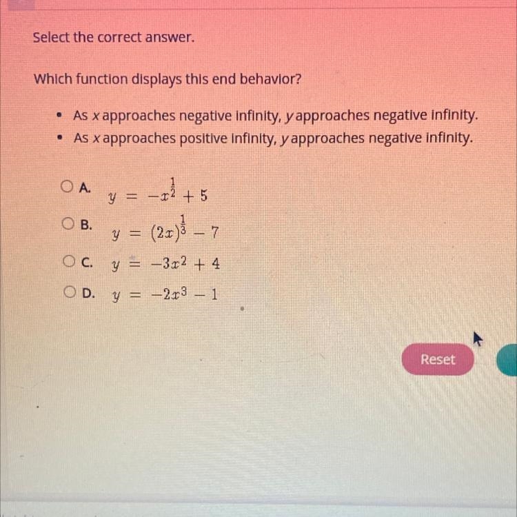 Which function displays this end behavior p-example-1