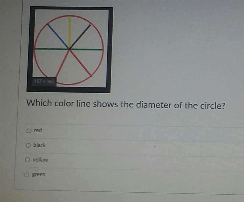 What color line shows the diameter of the circle red black yellow green​-example-1