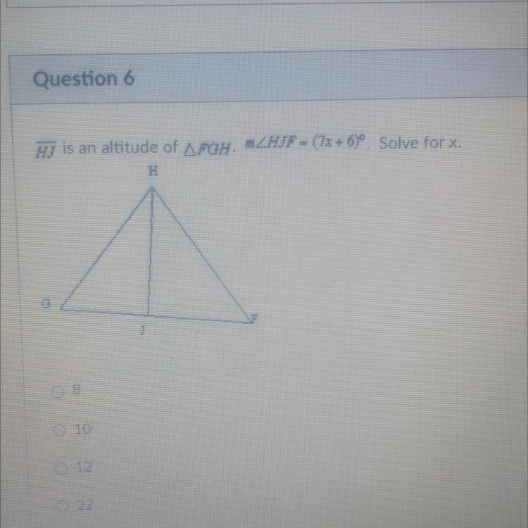 Help pls. HJ is an altitude of triangle FGH. M-example-1