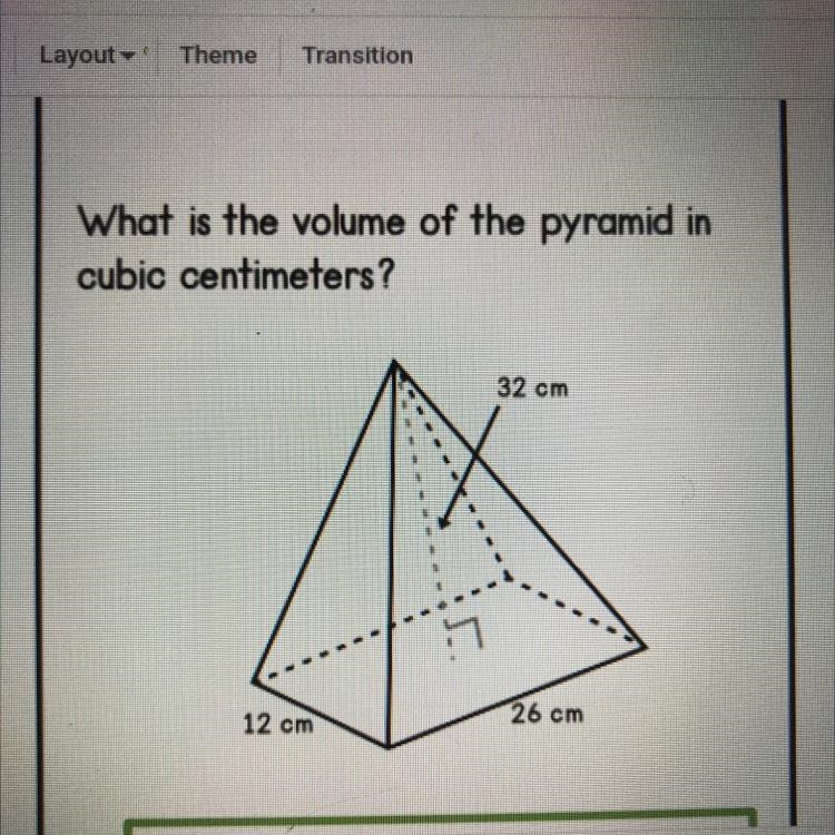 What is the volume of the pyramid in cubic centimeters?-example-1