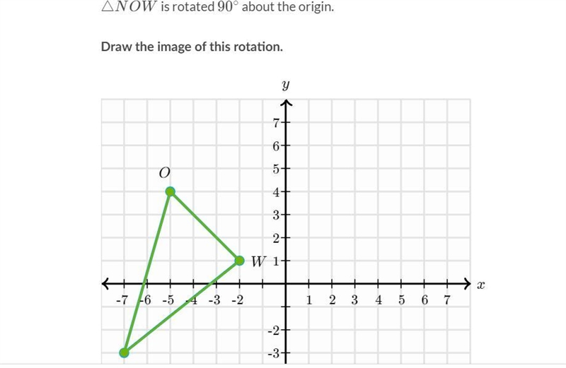 (triangle) NOW is rotated 90 degrees about the origin, draw the image of this rotation-example-1