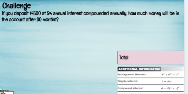 if you deposit 4500 at 5% annual interest compounded annually how much money will-example-1