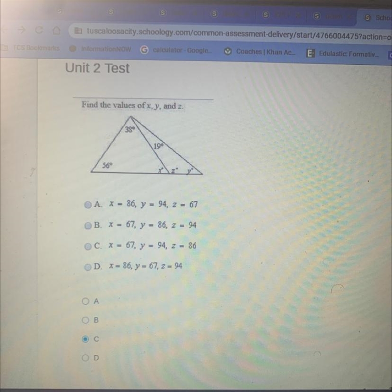 Find the values of X,y and z-example-1