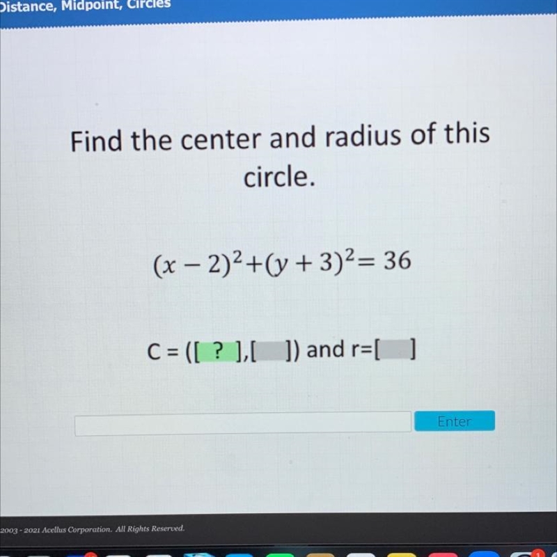 Find the center and radius of this circle.-example-1