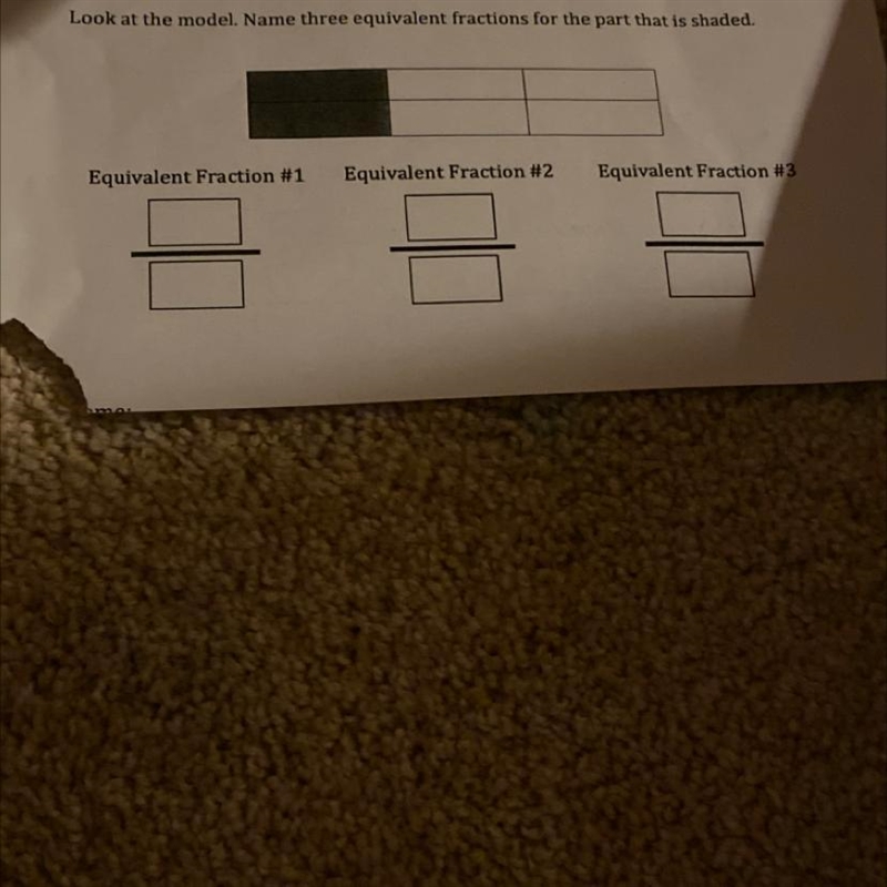 Look at the model. Name three equivalent fractions for the part that is shaded-example-1