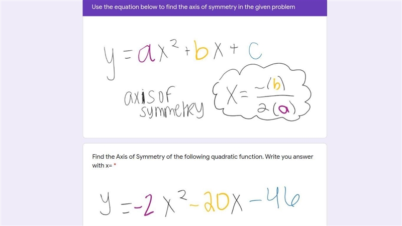 Use the equation below to find the axis of symmetry in the given problem-example-1