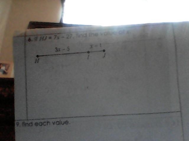 If hj=7x-27 find the value of x-example-1