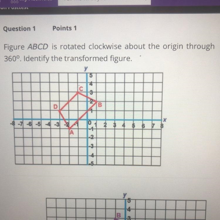 Figure ABCD is rotated clockwise about the origin through 360 degrees. Identify the-example-1