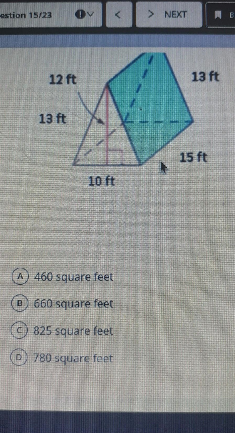 Calculate the surface area of the following triangular prism. 12ft 13ft 13ft 10 fr-example-1