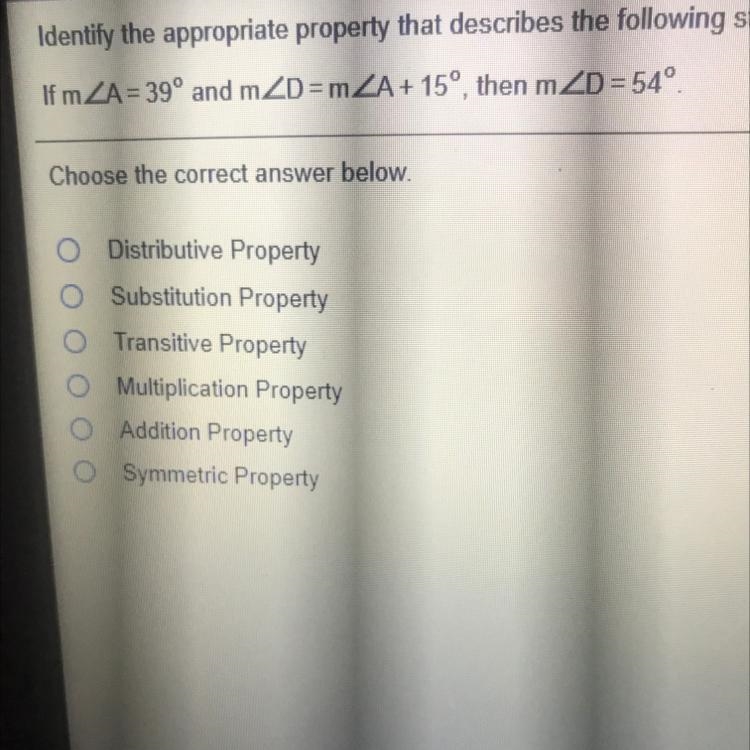 Identify the appropriate property that describes the following statement. If m Choose-example-1