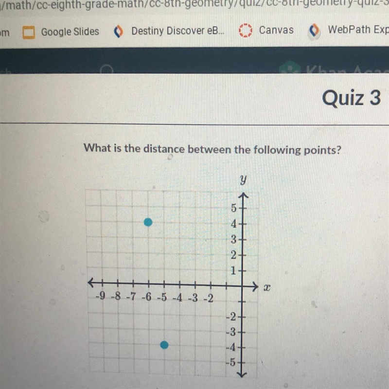 What is the distance between the following points? y 5 3 2 1+ ++ -9-8-7 -6 -5 -4 -3 -2 -24 -3 -4+ .-example-1