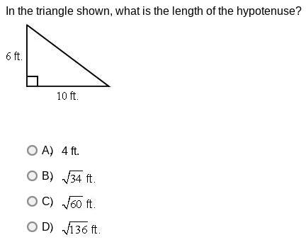 Pleaseee help me out! In the triangle shown, what is the length of the hypotenuse-example-1