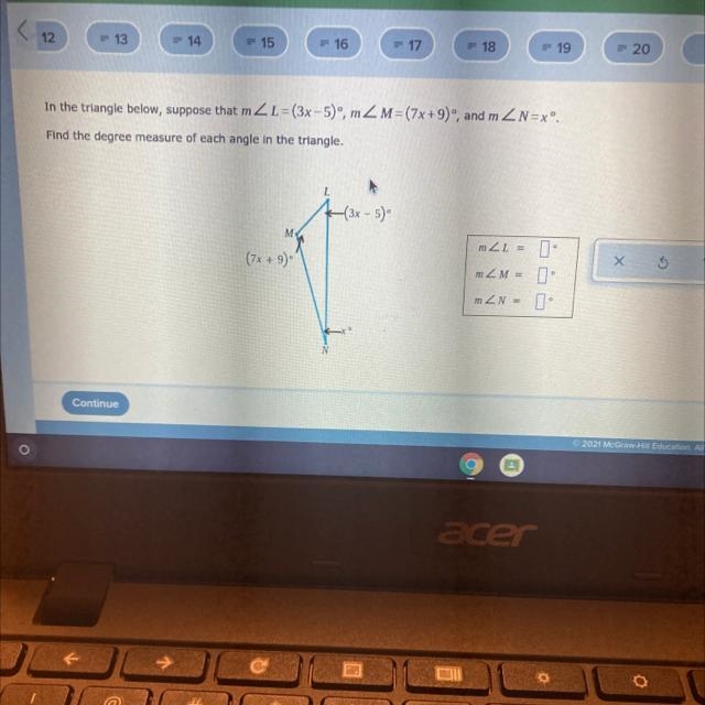 Find the degree measure of each angle in the triangle-example-1