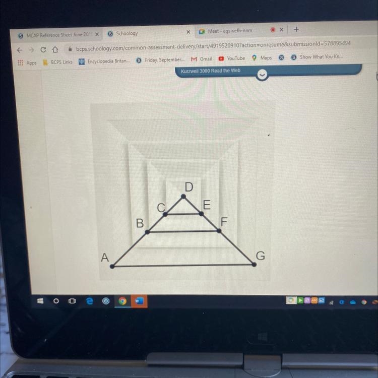 An 8 in by 8 in square air vent is shown where AG = 8 inches. BF is the midsegment-example-1