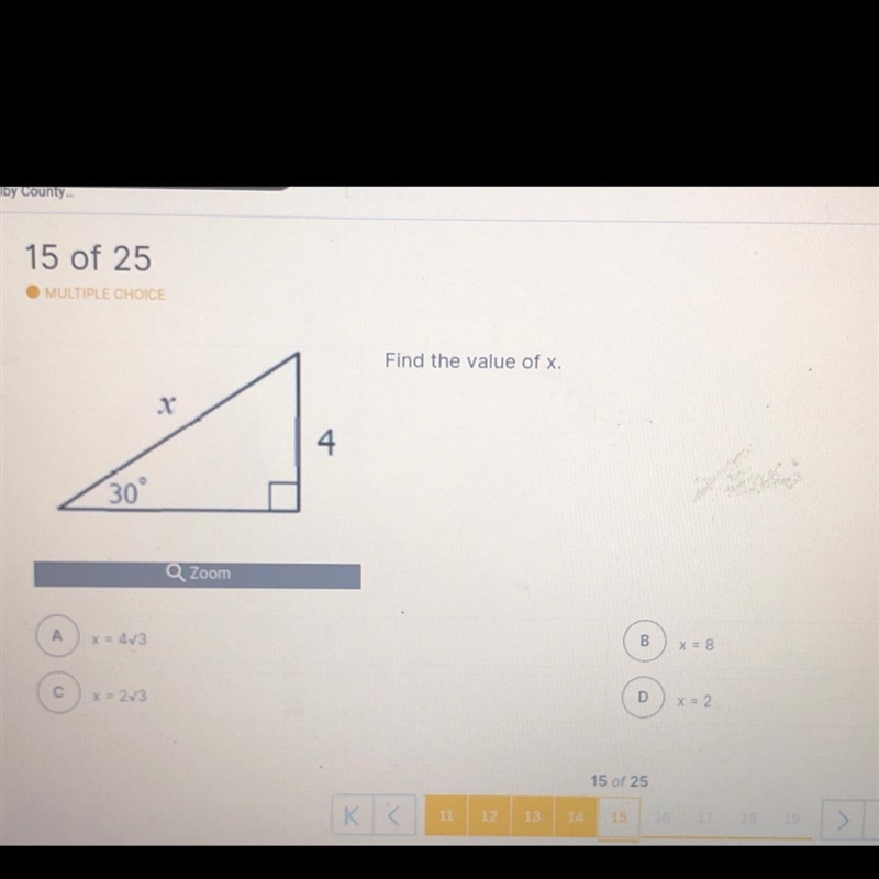 30-60-90 triangle..find the value of x-example-1