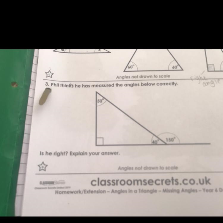 Phill thinks he had merited the angles blew correctly. Triangle placed on top of a-example-1